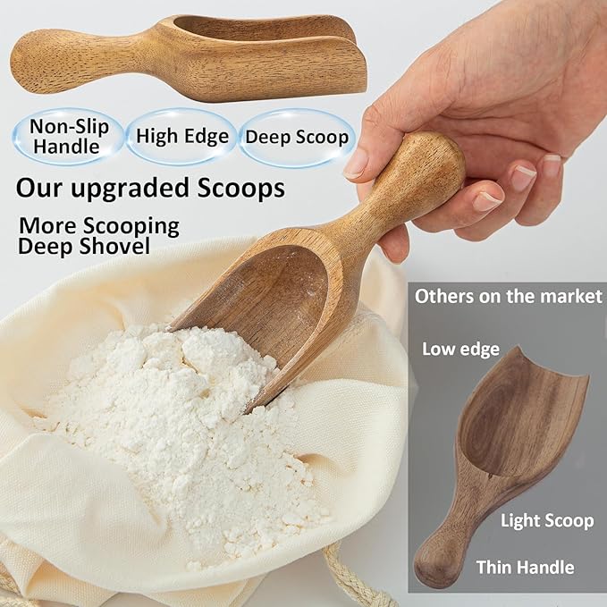 Large Coffee Scoop Shovel, 3pcs Wooden Scoop for Jars, 5.9″ Big Ground Coffee Scoop Measuring Spoons for Coffee, Tea, Powder- Multifunctional Kitchen Scoop for Bath Salts,Laundry (Acacia Wood)