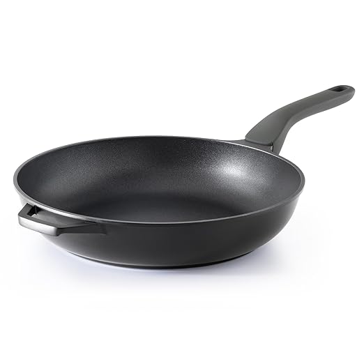 Nonstick Frying Pan, 8/10/12 Inch Skillet with Stay Cool Handle, Fully Coated, Induction Compatible & Oven Safe, 100% Dishwasher Safe, PTFE & PFOA Free（12 Inch, Black Sesame）