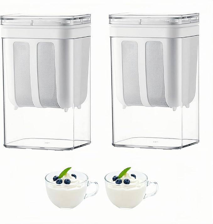 2-Pack Greek Yogurt Strainer Separator & Yogurt Maker Accessory, 1.16 Quarts (1100ml) *2 Large Capacity, Special for Whey Separation, Suitable for Juice/Yogurt/Tofu, BPA-Free(1.1Quats*2-White)