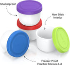 BALCI - 8oz Mini Ice Cream Containers with Silicone Lids (Set of 4) - Freezer Food Storage Containers, Reusable, LeakProof, For Homemade IceCream Containers - Blue, Red, Green, Purple
