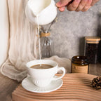 2 oz White Espresso Cups Set of 2, Ceramic Cappuccino Cups with Saucers, Durable Porcelain Tea Set & Modern Coffee Cup Collection, Coffee Lover Gifts