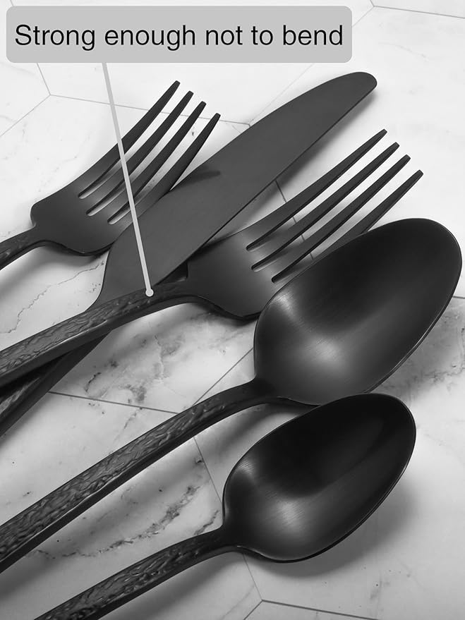 Alata Cube Black&Ripple Black 20-Piece Silverware Set Stainless Steel Flatware Set