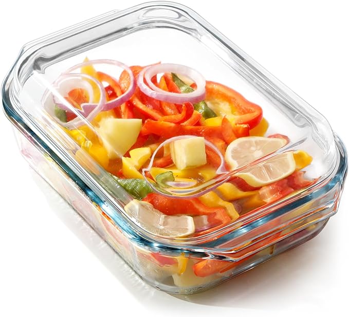 NUTRIUPS 2 QT Rectangular Glass Casserole Dish With Lid, (10×7.5in) Glass Casserole Dish for Oven