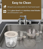 4-in-1 Small Food Processor Cordless Set with 600ml Glass Bowl, 3*240ml Stainless Steel Bowls and 3+4 Blades, USB-C Rechargeable Battery Mini Meat Vegetable Chopper, Electric Kitchen Blender Wireless