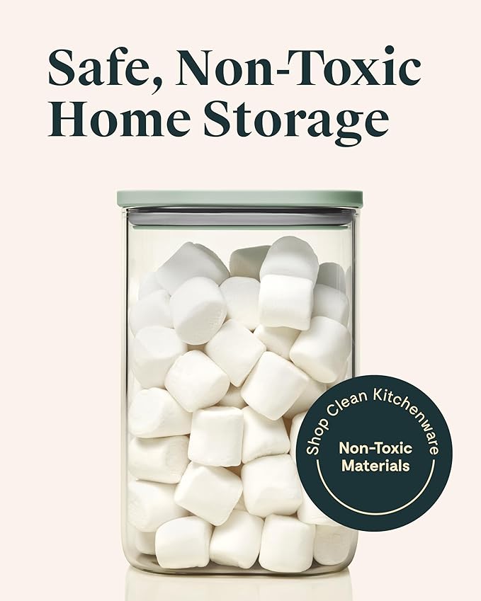 Caraway 4qt Glass Airtight Food Storage Container with Lid – Non-Toxic, BPA-Free Kitchen Storage Container – Stackable, Space-Saving Airtight Container for Dry Goods and More - Sage