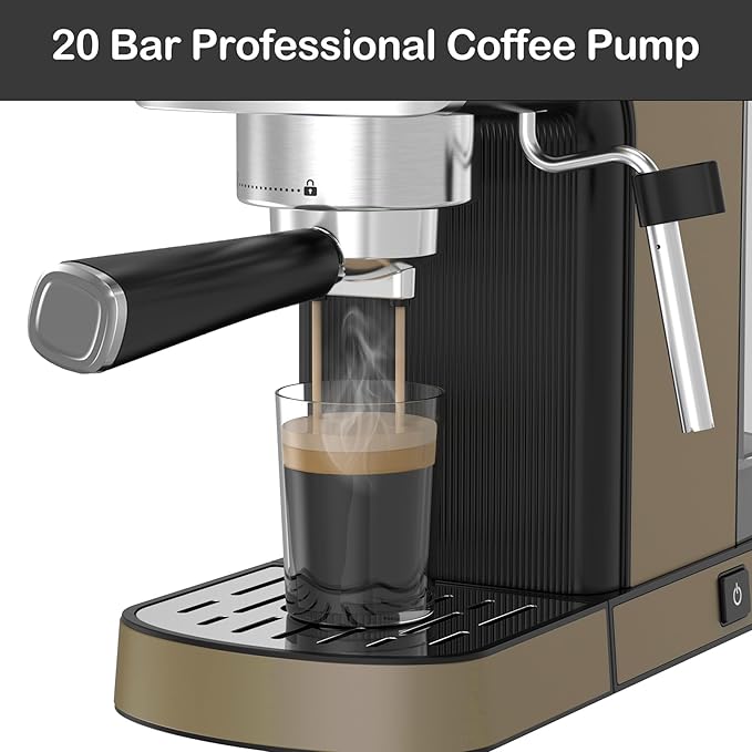 VEGETA Coffee Machine, 1350W Espresso Machine with Milk Frother, 20 Bar Coffee Espresso Machine for Cappuccino, Latte, Brown