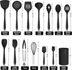 HaWare Kitchen Utensils, 14 PCS Silicone Cooking Utensils Set, Heat Resistant Kitchen Utensils for Non-stick Cookware, Kitchen Gadgets Tools with Spoons, Spatulas, Whisk, Dishwasher Safe (Black)