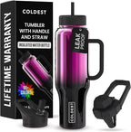 Coldest Tumbler with Handle and Straw - 100% Spill Proof Tumbler with Straw (3 Lids) - Stainless Steel Insulated Leakproof Tumblers for Women & Men - Cup Holder Friendly - 46 oz (Violet Nova)