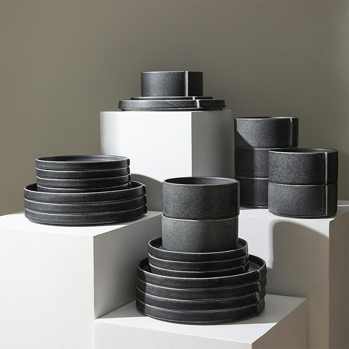 Stone Lain Bao 24-Piece Dinnerware Set Stoneware, Charcoal