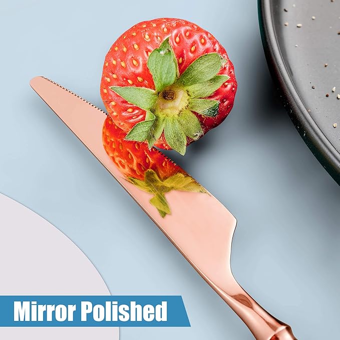 Lemeya 20-Piece Rose Gold Silverware Set for 4,Modern 18/10 Stainless Steel Flatware Set,Unique Rustic Cutlery Utensils Set,Spoon and Fork Set for Home, Restaurant,Mirror Polished,Dishwasher Safe