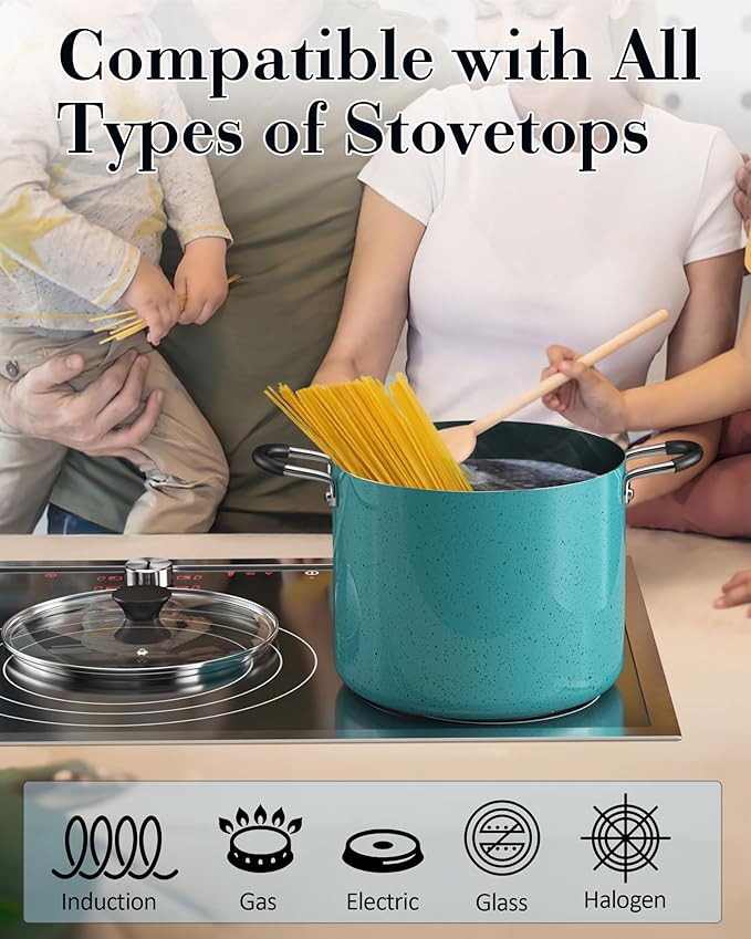 Cook N Home Nonstick Stockpot with Lid 6-Quarts, Professional Cooking Soup Pot, Casserole Cookware, Turquoise