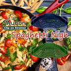 AUOON Clip On Strainer Silicone for All Pots and Pans, Pasta Strainer Clip on Food Strainer for Meat Vegetables Fruit Silicone Kitchen Colander (Navy)