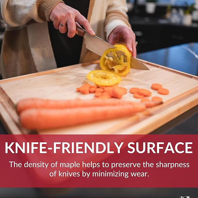 Made in USA Extra Large Solid Maple Wood Cutting Board by Virginia Boys Kitchens - Butcher Block Wooden Carving Board with Juice Groove made from Sustainable North American Hardwood (18x24)