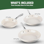 Granitestone 3pc Non Stick Frying Pans Set, 8,10,12 inch Ceramic Frying Pan Skillet Set, Non Toxic Frying pans Nonstick for Cooking, Induction Ready, PFAS & PFOA Free, Oven & Dishwasher Safe - Beige