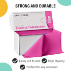 Exquisite Party Solids 54 Inch X 100 Feet Cerise Plastic Table Cover Roll in A Cut - to - Size Box with Convenient Slide Cutter. Cuts Up to 12 Rectangle 8 Feet Plastic Disposable Tablecloths