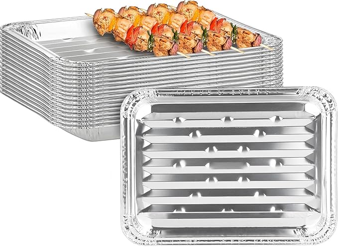 Party Bargains Aluminum Broiler Pans - 12 Pack, Heavy-Duty Disposable Grill Pans for Cooking, Roasting, BBQ, Picnic - (Max 240°C)
