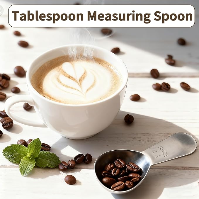 3PCS Tablespoon Measuring Spoon Stainless Steel, Metal Coffee Measuring Spoon Coffee Bean Scoop Short Handle Tablespoon Scoop for Powder Milk Tea Sugar Juice Olive Oil Kitchen Gifts, 15 ml Silver