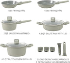 Sur La Table Kitchen Essentials 13 Piece Detachable Handle Pots and Pans Premium PFA Free Premium Ceramic Non Stick Induction Safe and Secure Removable Handle Cookware Set - Juniper Green