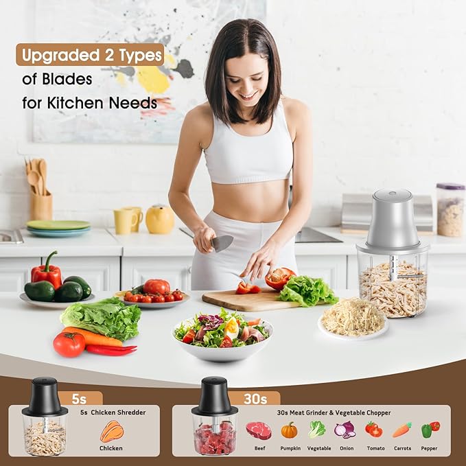 Food Processors, Electric Chicken Shredder & Meat Grinder Meat Shredder Tool Twist with 250W Copper Motor, 1.5L Bowl & Bi-Level Blades Anti-Slip Base for Meat/Fruits/Vegetable/Pet Food