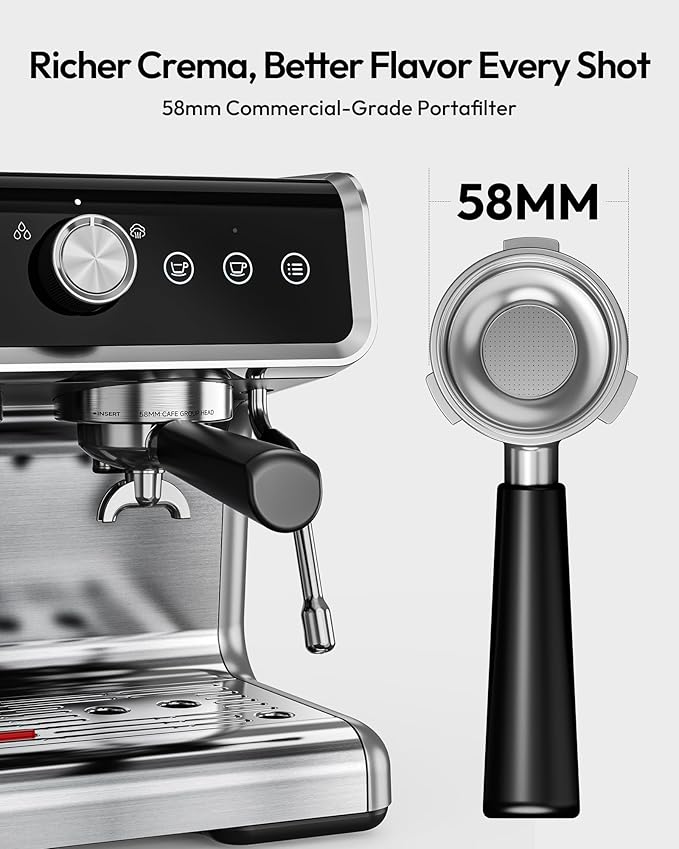 EUHOMY Espresso Machine with Grinder, 20 Bar Professional Espresso Coffee Maker for Home, with Milk Frother for Latte, Cappuccino & Barista-Style
