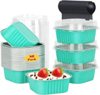 5oz/80pack Mini Cake Pans with Lids,LNYZQUS Aluminum Foil Cupcake Baking Cups Muffin Tin,Disposable Ramekins Small Cake Mini Brownie Baking Pan Cheesecake Containers -Cyan Blue
