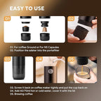 Portable 2-in-1 Coffee Maker, Portable 19 Bar Espresso Machine with Automatic Heating, Compatible with NS and Ground Coffee for Camping, Hiking Travel and Home (Black)
