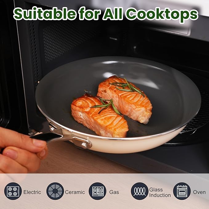 Cookware Set Nonstick Frying Pans, 8 &10 inches Ceramic Non Stick Skillets, Egg Fry Pans for Cooking,PTFE,PFOA,PFAs Free,Oven&Dishwasher Safe,Ash Grey