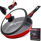 DIIG Nonstick Frying Pan Skillet with Silicone Lid, 10 Inch Saute Pan Omelet Sauce Red Cookware, Oven Safe Chef Pans for Cooking with Detachable Handle, Induction Gas All Stoves Compatible