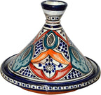 Moroccan Handmade Serving Tagine Ceramic With Vivid colors Original 8 inches Across White & Blue