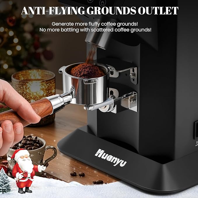 Huanyu Professional Coffee Grinder with 74mm Flat Burr 53ounce Bean Hopper 15 Infinite Grinding Settings Electric Coffee Grinder with Touching Screen Black