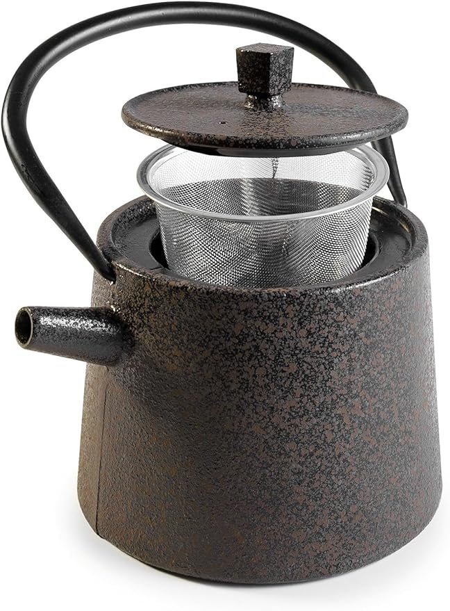IBILI 40 Oz Nara Oriental Cast Iron Teapot | Made in Spain | Stainless Steel Infuser, Enameled Interior, Stovetop & Induction Compatible, Japanese Kettle for Loose Leaf Tea, Tetsubin Design, Black