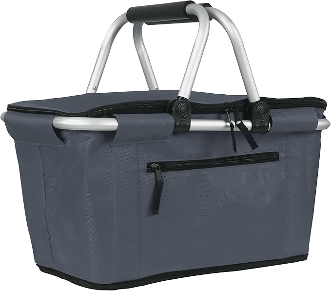 SIYUAN Collapsible Picnic Basket Insulated with Lid 27L Large Capacity Reusable Portable Folding Market Shoping Bag with Handles for Grocery