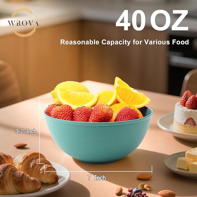 Wheat Straw Bowls for Kitchen set of 6,Anit-Scald Thick Soup Bowls 40oz,Microwave and Dishwasher Safe Bowl set easy to clean. Green