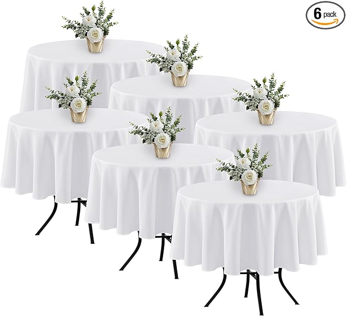 Fitable 6 Pack White Round Table Clothes - 70 Inches in Diameter - Stain Resistant and Washable Tablecloths, Polyester Fabric Table Covers for Wedding, Party, Banquet, Gathering