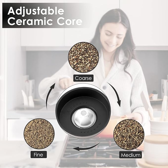 Vzaahu Salt and Pepper Copper Grinders, Set of 2 Refillable Bronze Brass, Seasalt Spice Peppermill with Magnetic Lids Adjustable Coarseness, Ceramic Core, Kitchen Gift