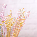 Mudder 100 Pieces 9.1 Inch Christmas Swizzle Sticks Cocktail Stirrers Plastic for Bar Disposible Plastic Star Top Crystal Swizzle Sticks for Christmas Party(Glittery Mixed Color)