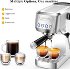 Espresso Coffee Machine, Compact Espresso Maker 20 Bar, Stainless Steel Cappuccino Machines With Steam Milk Frother For Home Barista, Office Mattino