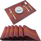 PIGCHCY Placemat,Washable Woven Non-Slip Insulation Durable Placemat Vinyl Table Mat Set of 6 (Scarlet Red)