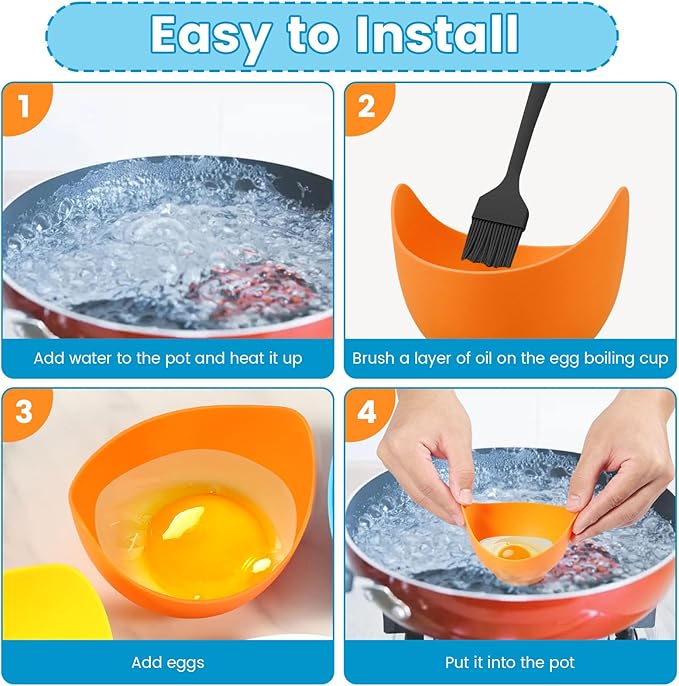 8Pcs Silicone Egg Poacher Nonstick Egg Poaching Cups Poached Egg Easy Silicone Egg Poacher Cups for Stovetop Air Fryer Cooking Accessories