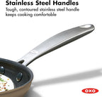 OXO Enhanced 12” Nonstick Frying Pan Skillet with Lid, Ceramic PFAS-Free Cookware, Stainless Steel Handle, Eggs & Omelets, Dishwasher & Oven Safe, Biscuit Brown