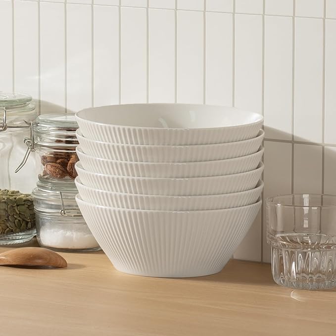 Ceramic Bowls for Kitchen - Set of 6, 30 oz Cereal Bowl Set, Soup Bowls, White Ceramic Bowls for Dessert, Salad, Pasta, Soup etc, Microwave, Dishwasher & Oven Safe