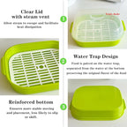 Microwave Steamer for Vegetables, Plastic Microwave Vegetable Steamer with Lid for Vegetables Prep Seafood Fish Cooking, Green-Rectangle, 10.6Inch