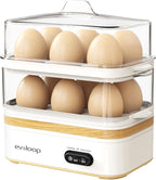 Evoloop Rapid Egg Cooker Electric 12 Eggs Capacity, Soft, Medium, Hard Boiled, Poached, Omelet Maker Egg Poacher & Vegetable Steamer, BPA Free Tray（white）