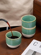 4oz Espresso Cups Set of 4, Green Ceramic Demitasse Coffee Cups for Espresso, Latte, Cappuccino – Two-Tone Stackable Small Mugs for Home, Cafe, Restaurant – Dishwasher & Microwave Safe