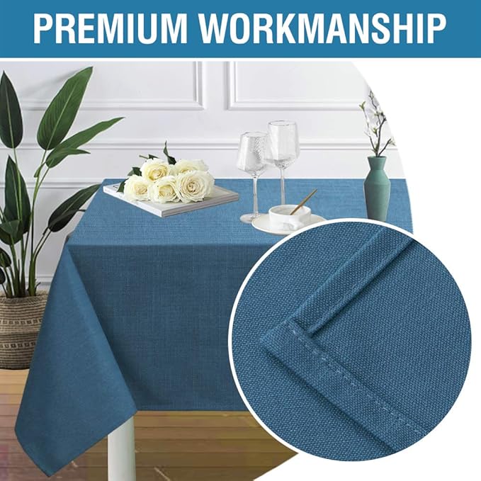 H.VERSAILTEX Linen Textured Table Cloths 54 x 80 Inch Premium Solid Tablecloth Spill-Proof Waterproof Table Cover for Dining Buffet Feature Extra Soft and Thick Fabric Wrinkle Free, Ink Blue