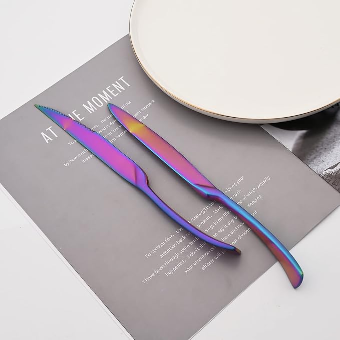 Luxury 18/10 Stainless Steel Matte Rainbow Colorful Cutlery Flatware Set - Utensil Set Steak Spoons and Forks Knife Silverware Set,Service for 4 (24-Piece)