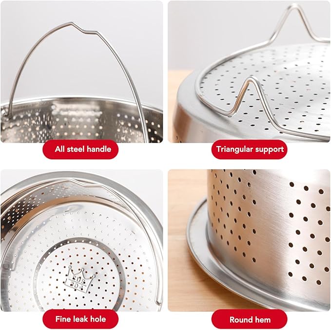 Steamer Basket for, Non Stick Vegetable Steamer Basket with Handle, Stainless Steel Steamer Basket Insert for Pots, Sugar Removal Rice Cooker Insert (13.8cm)