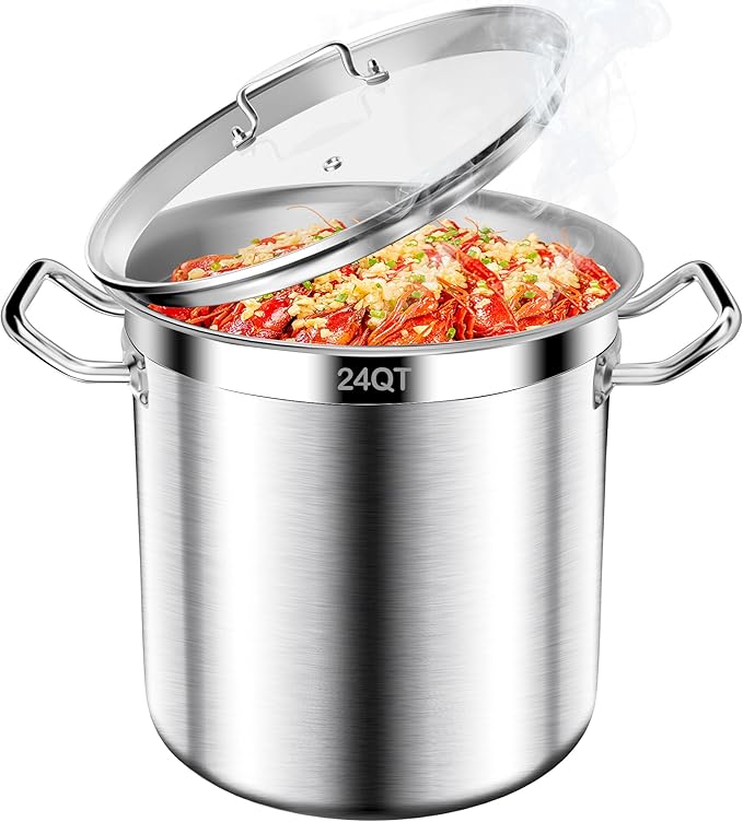 Stainless Steel Stock Pot-24QT Heavy Duty Induction Cooking Pot with Visible Lid, Commercial Grade Stock Pot & Stockpots for Boiling Cooking Soup Stew Canning Cooking Pots,Big Stockpot, Deep Cookware