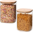 Glass Food Storage Jars 150 Set of 2,Glass Storage Containers Clear Glass Food Canister with Bamboo Lid Airtight For Serving Tea, Coffee, Flour, Sugar, Candy, Cookie, Spice and More (Square)