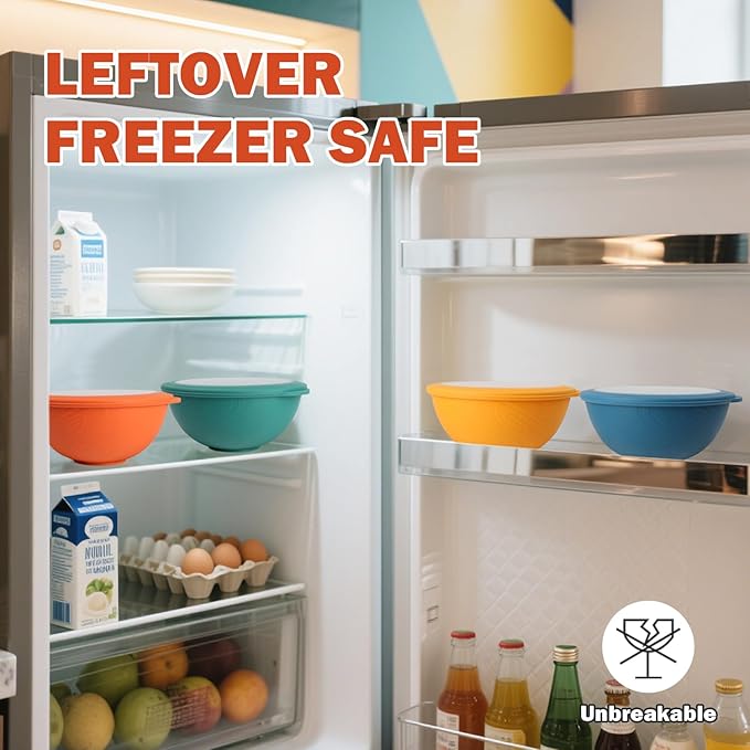 40oz wheat straw bowls with lids set of 4,cereal bowls with covers anti-leaking,unbreakable salad container for lunch, dishwasher safe bowl sets for kitchen. Vibrant Series